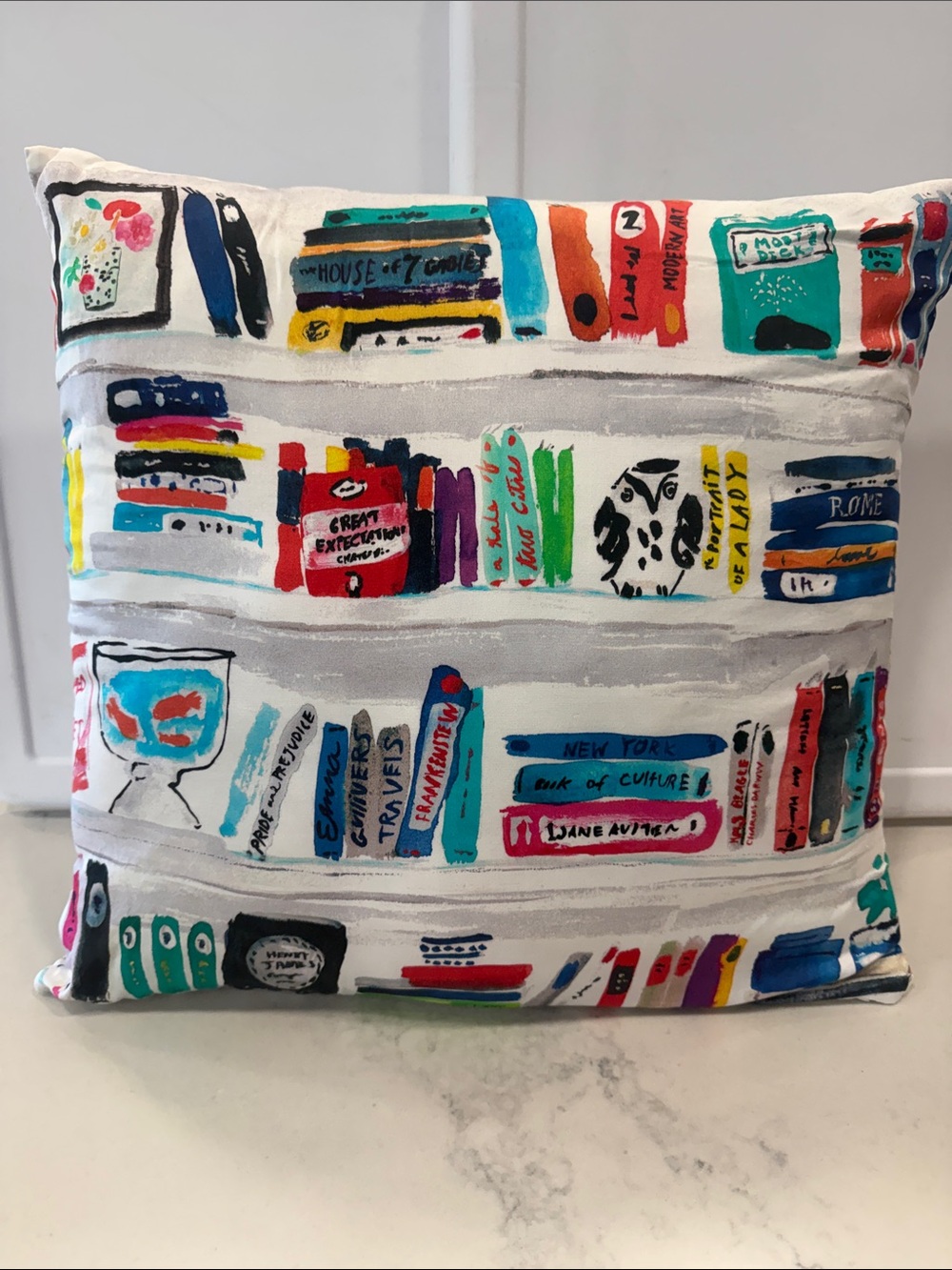 Decorative Kate Spade Bookshelf Print Throw Pillow - Multicolor